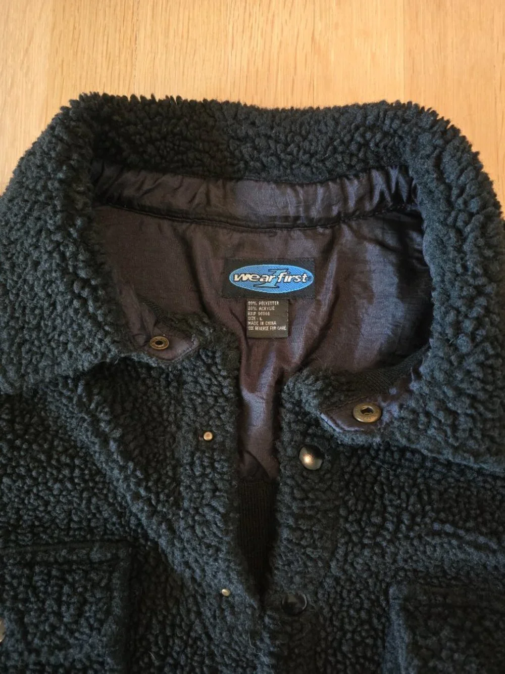 Wear First Men's Large Black Sherpa Fleece Button Down Shirt Jacket